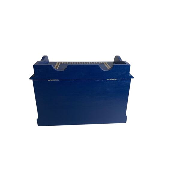 Tabletop Jewelry Box Bright Navy White Goldtone 8"h x 11"l x 6.5"d - Picture 6 of 7